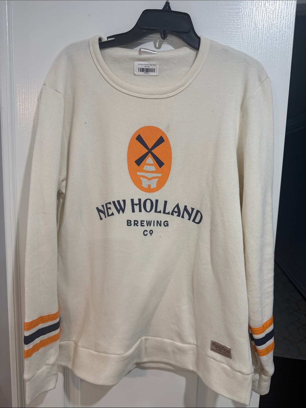 Cream Crewneck Sweater with Orange & Navy Logo